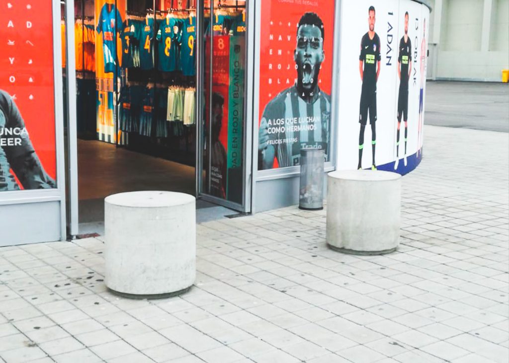 Concrete bollards installed at Atletico de Madrid by Ado