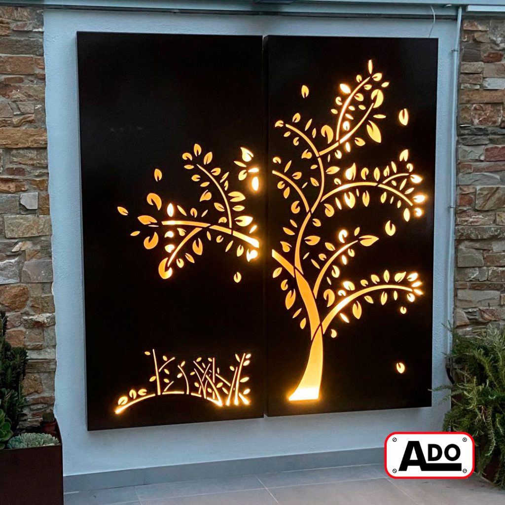 Decorative panel in Corten with LED lighting