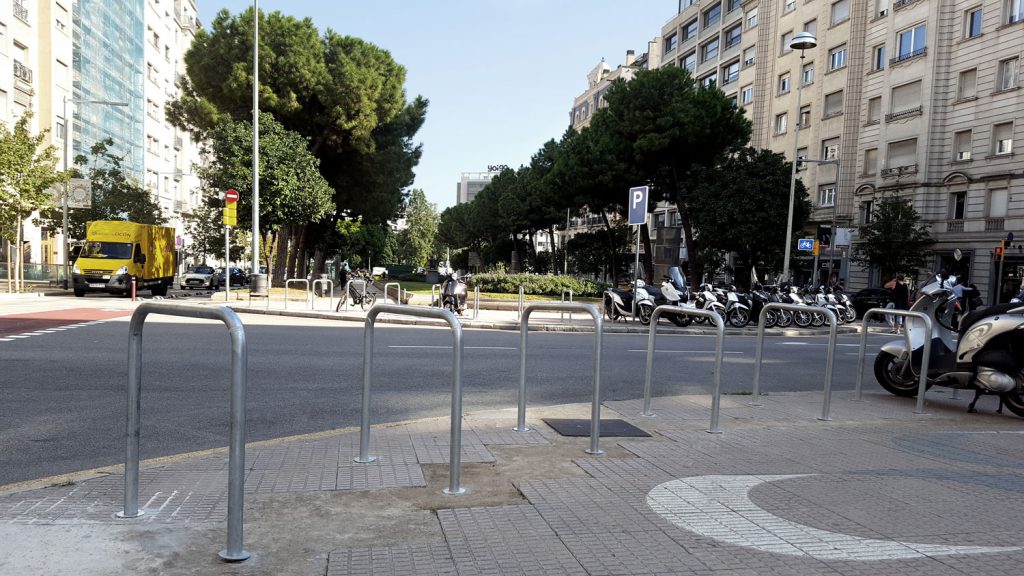 Bicycle racks installed in Passeig de Gracia in Barcelona
