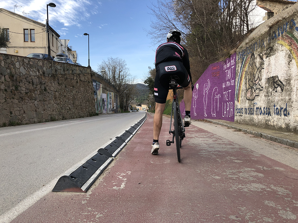 Bike lane road separator in Argentona