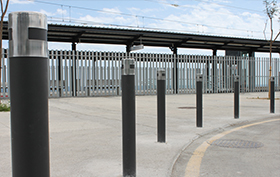 gray urban oxiron bollards installed