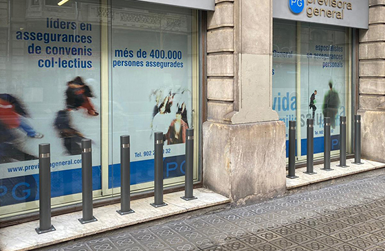 city bollard with plate installed in barcelona