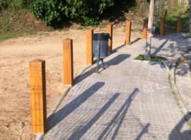 wood bollards installed