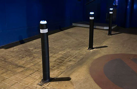 A-FLEX removable solar LED illuminated bollards installed.