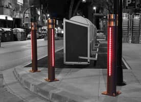 urban bollard with vertical leds installed