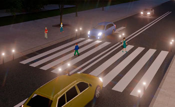 zebra crossings illuminated with solar led bollards