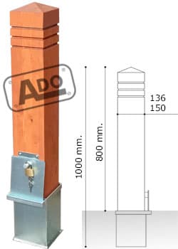 removable pine wood bollard with padlock