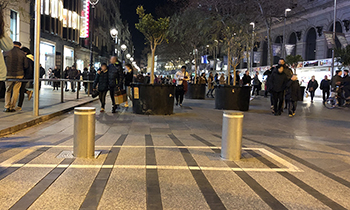 Retractable bollards installed in the center of Barcelona