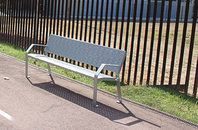 iron urban bench alo installed