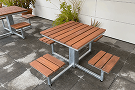 table set with strong stools installed